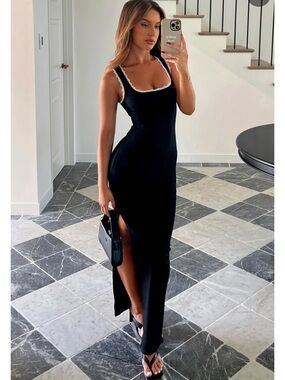 White Fox Boutique Black Maxi Dress with White Trim